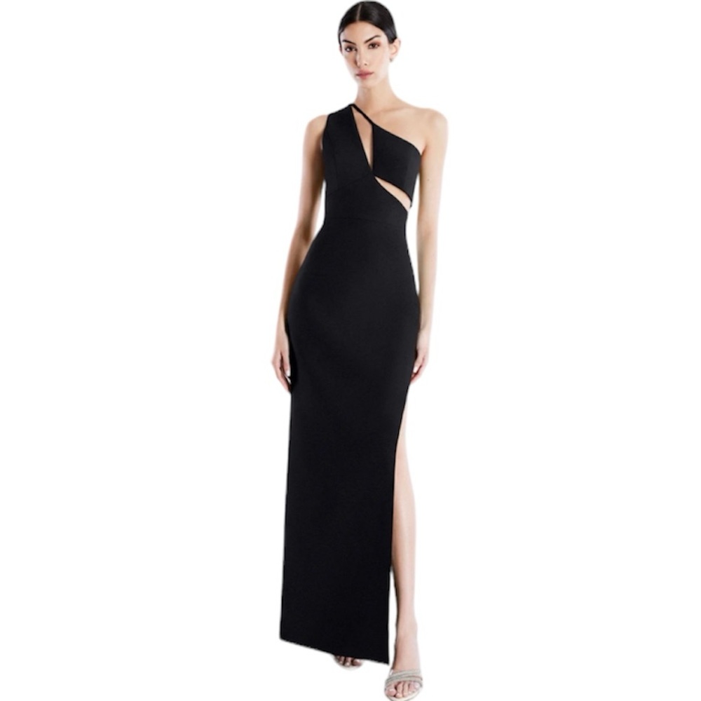 BCBGMAXAZRIA Kai One Shoulder Cutout Gown Black Maxi Dress NWT Women’s S…
